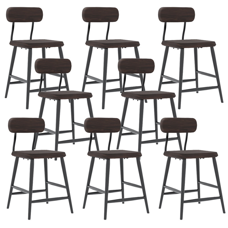 Industrial Square Bar Stool Solid Wood Armless Bar Chair with Metal Legs