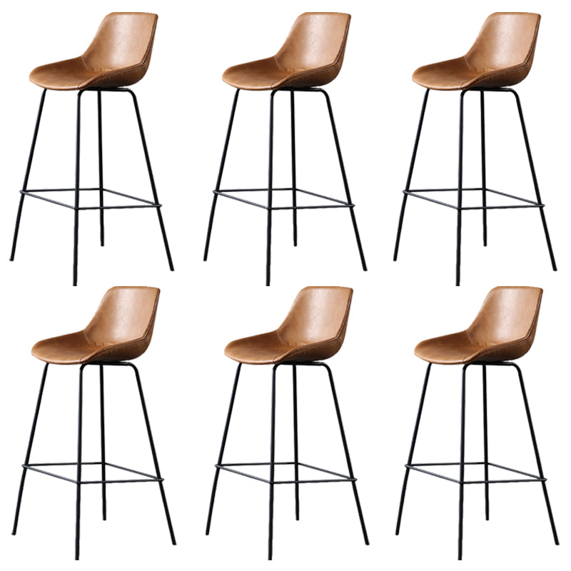 Metal Legs Bucket Bar Stool Industrial Faux Leather Armless Counter Stool