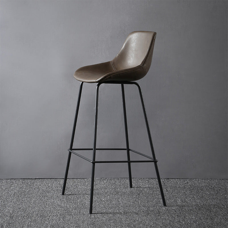 Metal Legs Bucket Bar Stool Industrial Faux Leather Armless Counter Stool