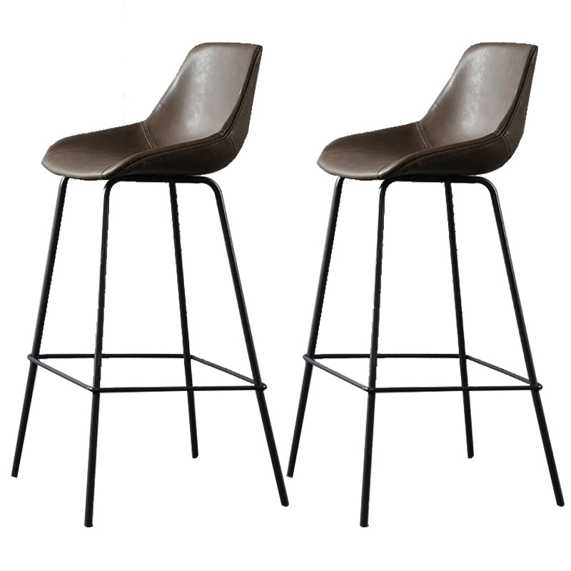 Metal Legs Bucket Bar Stool Industrial Faux Leather Armless Counter Stool
