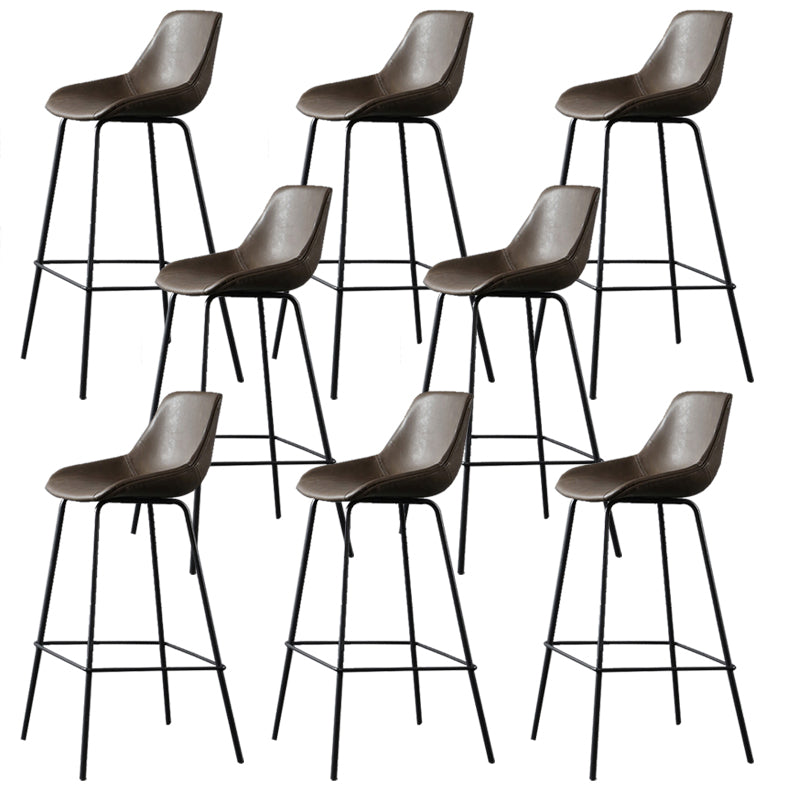 Metal Legs Bucket Bar Stool Industrial Faux Leather Armless Counter Stool
