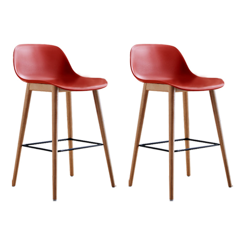 Scandinavian Armless Bar Stools Plastic Low Back Barstool with 4 Beech Legs