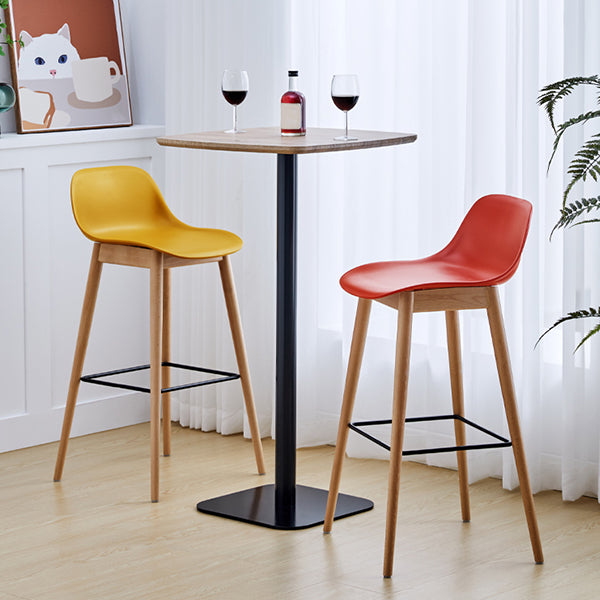 Scandinavian Armless Bar Stools Plastic Low Back Barstool with 4 Beech Legs