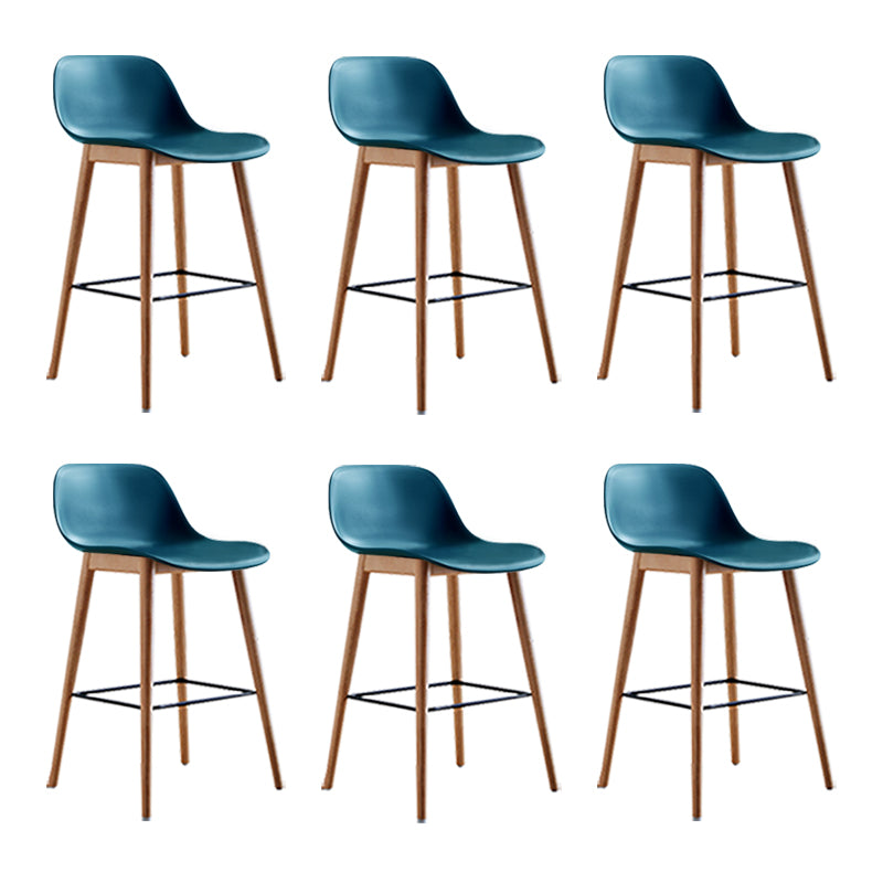Scandinavian Armless Bar Stools Plastic Low Back Barstool with 4 Beech Legs