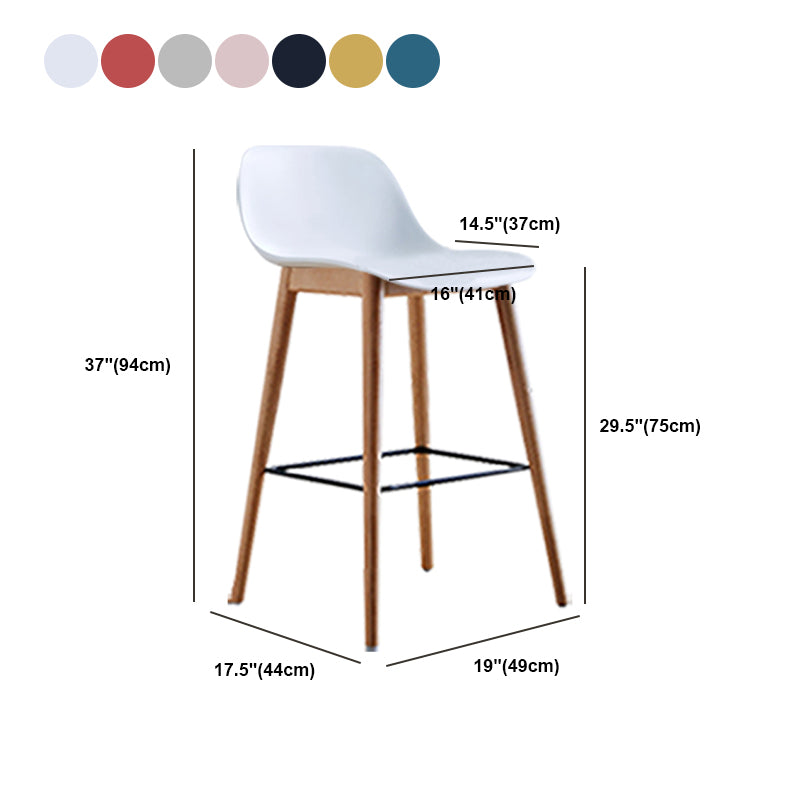 Scandinavian Armless Bar Stools Plastic Low Back Barstool with 4 Beech Legs