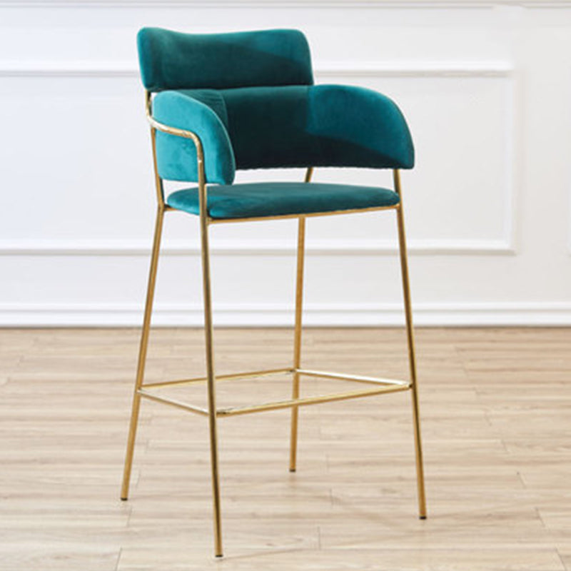Scandinavian Bucket Seat Bar Stools Fabric Armed Barstool with 4 Gold Legs