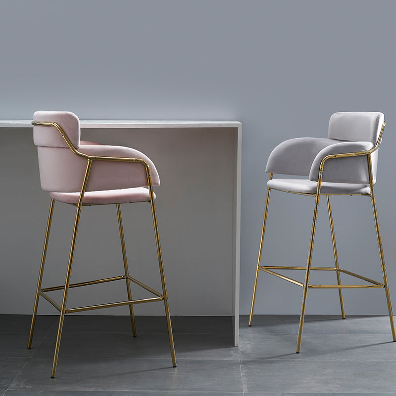 Scandinavian Bucket Seat Bar Stools Fabric Armed Barstool with 4 Gold Legs