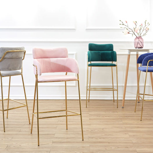 Scandinavian Bucket Seat Bar Stools Fabric Armed Barstool with 4 Gold Legs