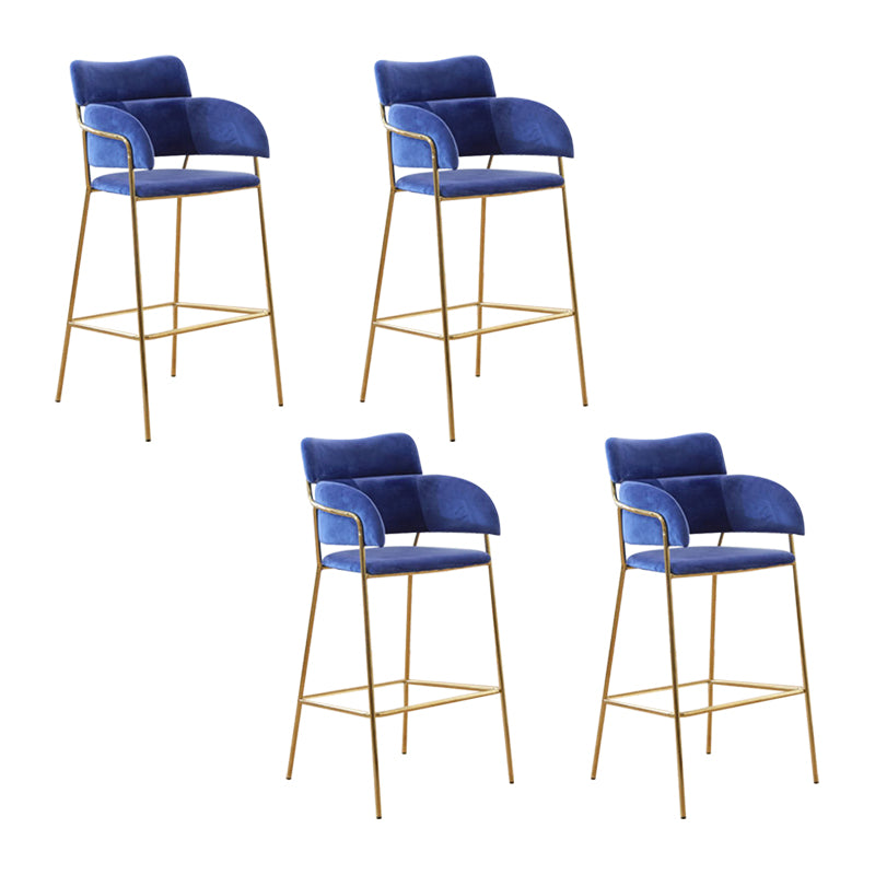 Scandinavian Bucket Seat Bar Stools Fabric Armed Barstool with 4 Gold Legs