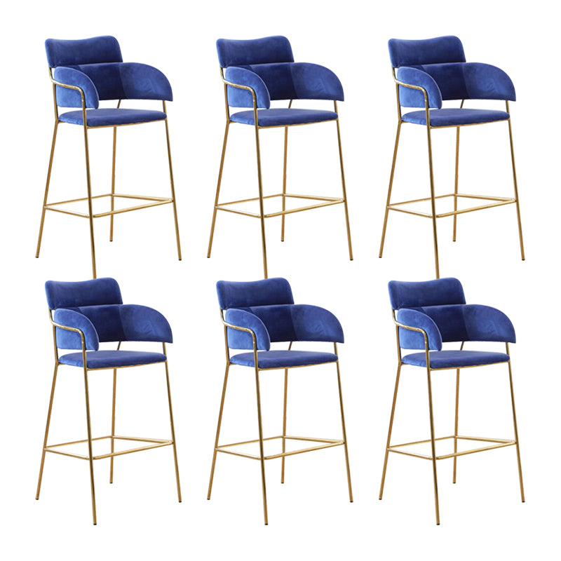 Scandinavian Bucket Seat Bar Stools Fabric Armed Barstool with 4 Gold Legs