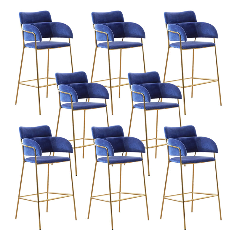 Scandinavian Bucket Seat Bar Stools Fabric Armed Barstool with 4 Gold Legs