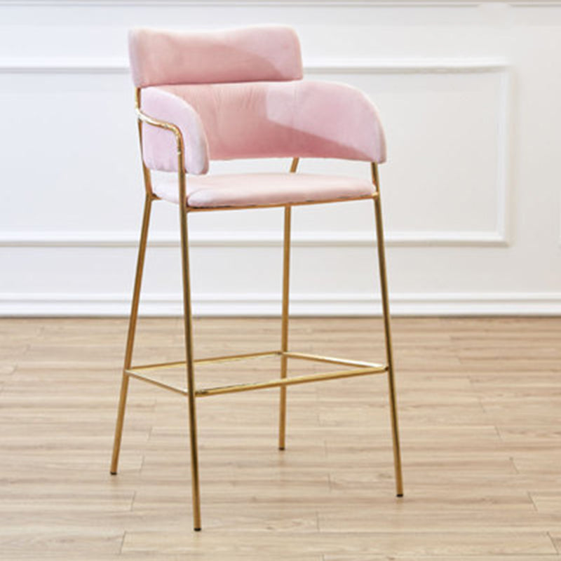 Scandinavian Bucket Seat Bar Stools Fabric Armed Barstool with 4 Gold Legs
