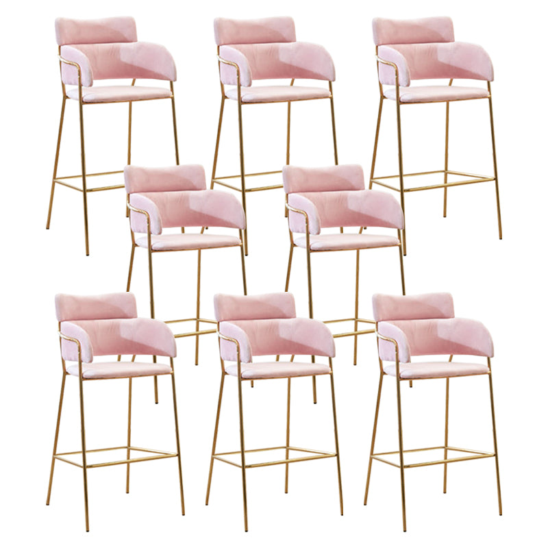 Scandinavian Bucket Seat Bar Stools Fabric Armed Barstool with 4 Gold Legs