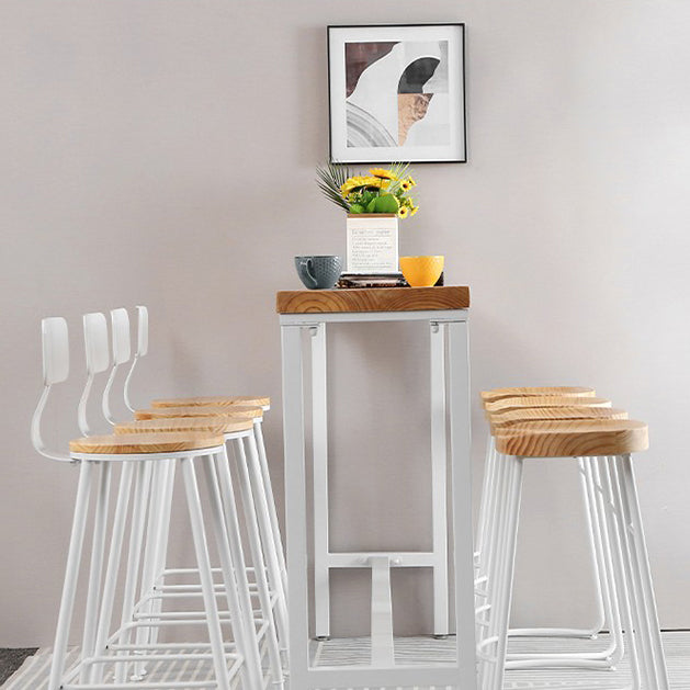Contemporary Backless Counter Stool Pine Wood Armless Barstool with White Sled Base