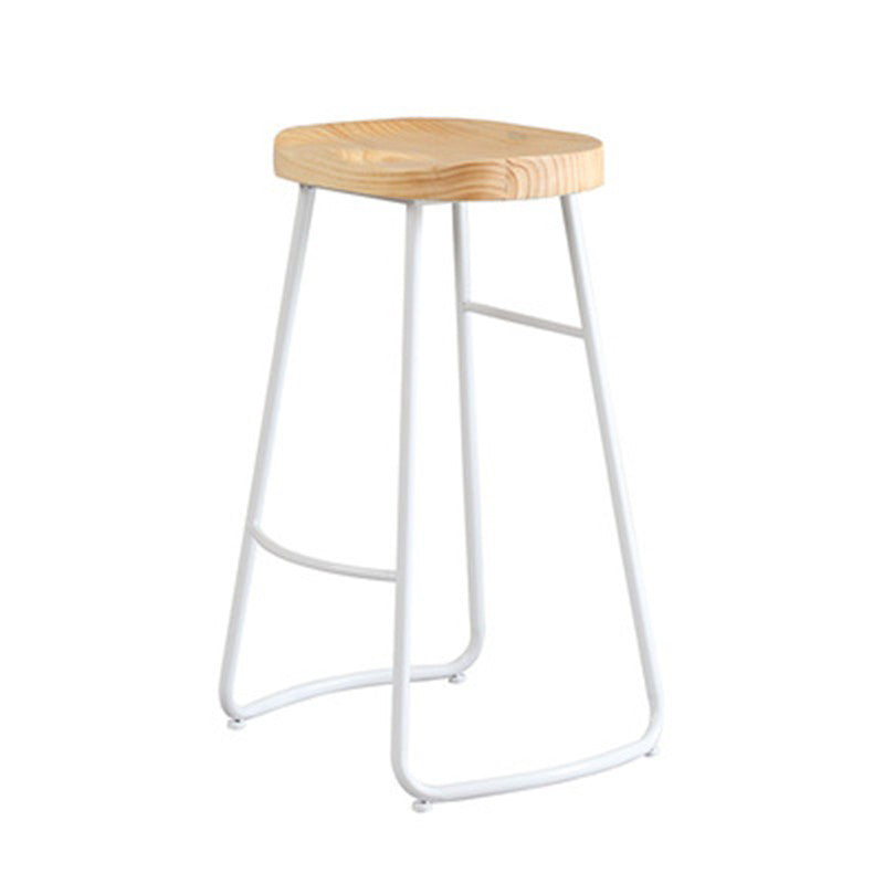 Contemporary Backless Counter Stool Pine Wood Armless Barstool with White Sled Base