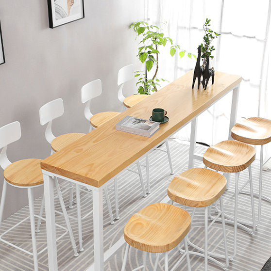 Contemporary Backless Counter Stool Pine Wood Armless Barstool with White Sled Base