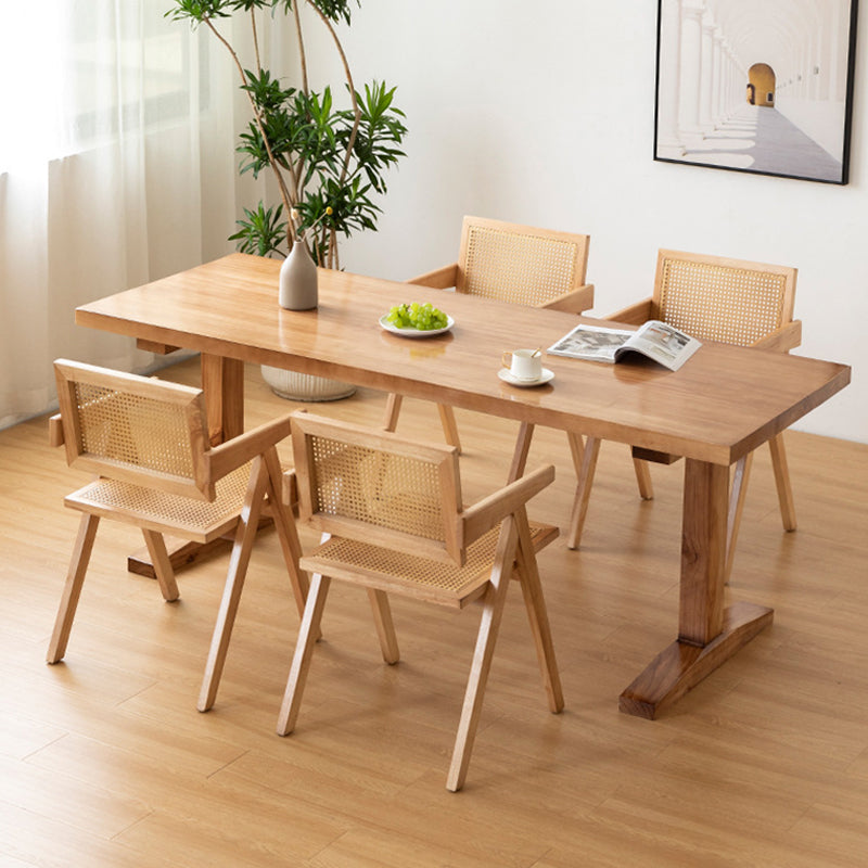 Solid Wood Dining Table Set 1/2/5 Pcs Rectangle Table with Arm Chairs