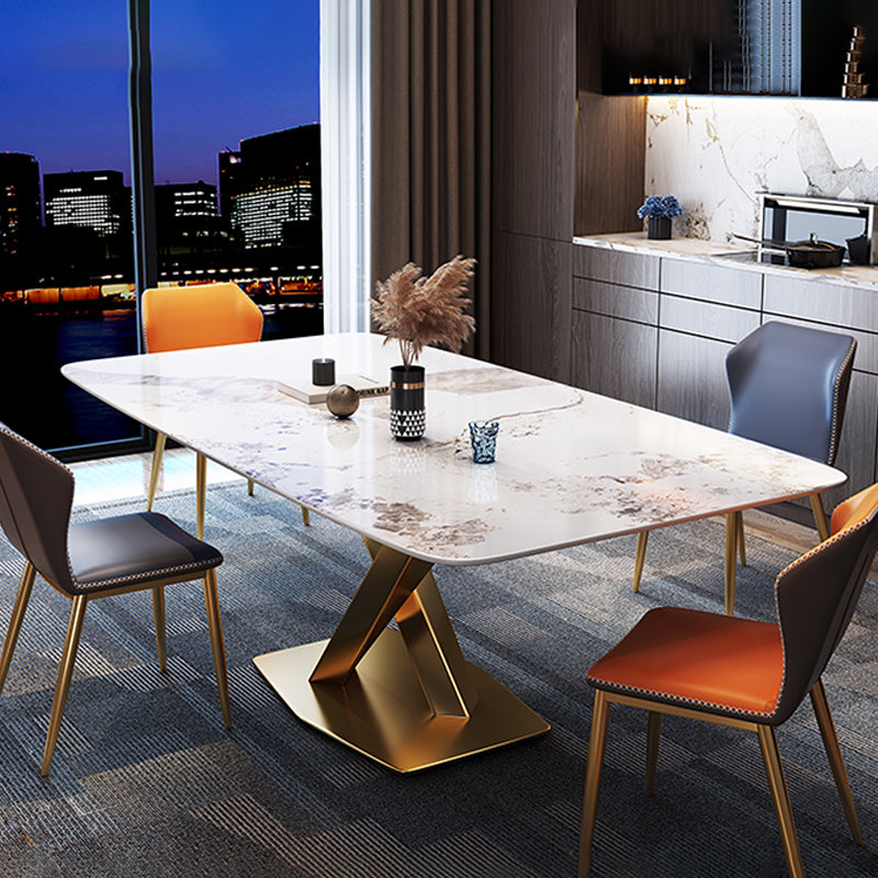 Glam Dining Set 1/2/5/7 Pcs Gold Sintered Stone Top Table with Wingback Side Chairs