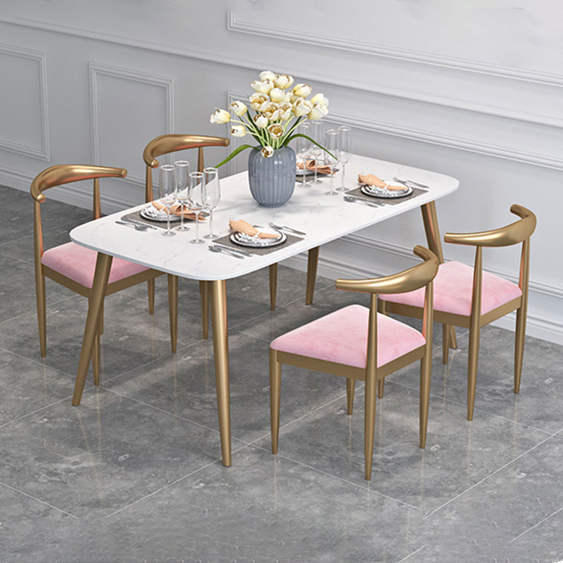 Contemporary Dining Set 1/2/5 Pcs Marble Dining Table with Cow Horn Chairs