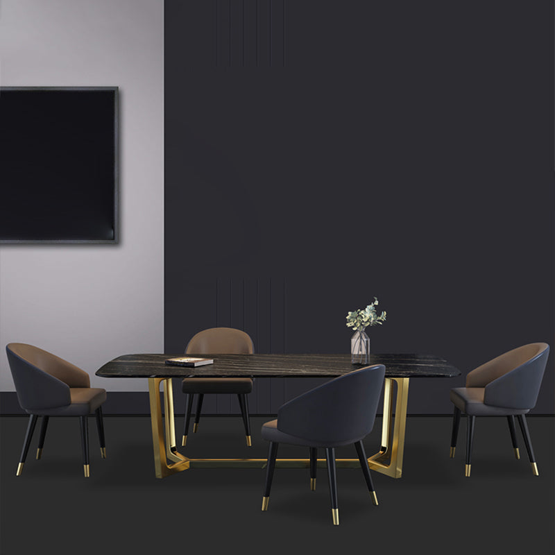 Glam Indoor Dining Table Set 1/4/5/7 Pieces Rectangle Trestle Dinette Set in Black