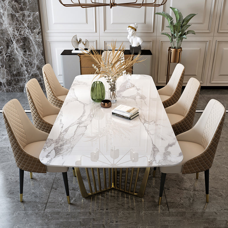 Glam 1/4/6/7/9 Pieces Dining Table Set White and Gold Rectangle Dinette Set