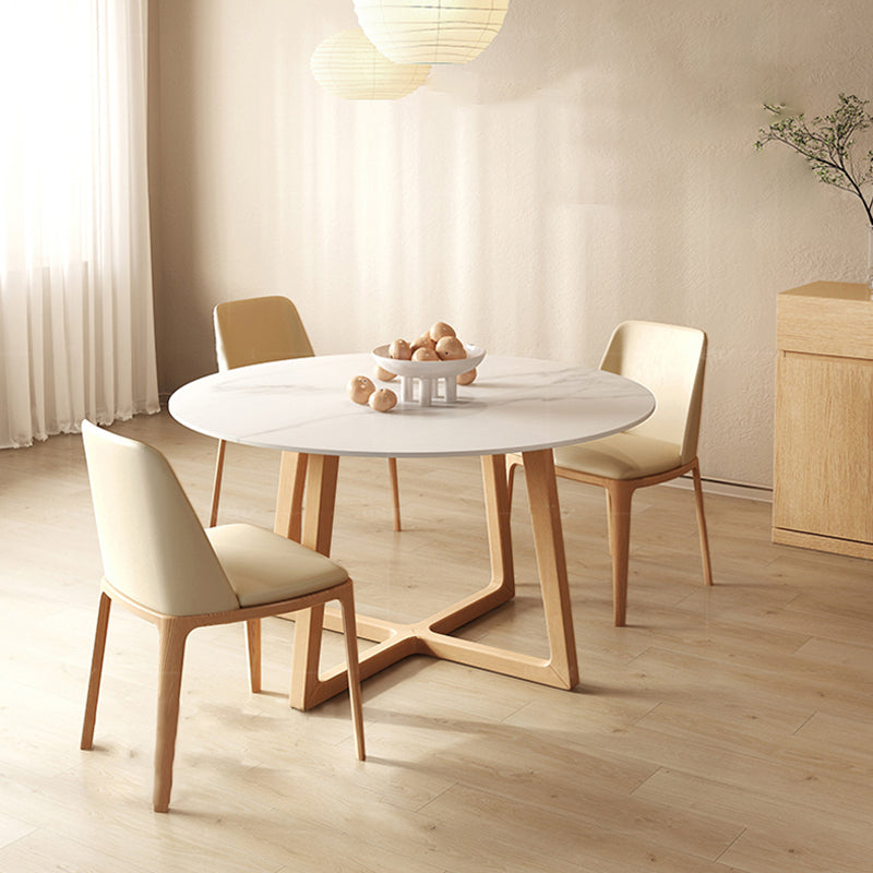 Contemporary Dining Set 1/2/5/7 Pcs Round Dining Table and Chairs with Solid Wood Frame