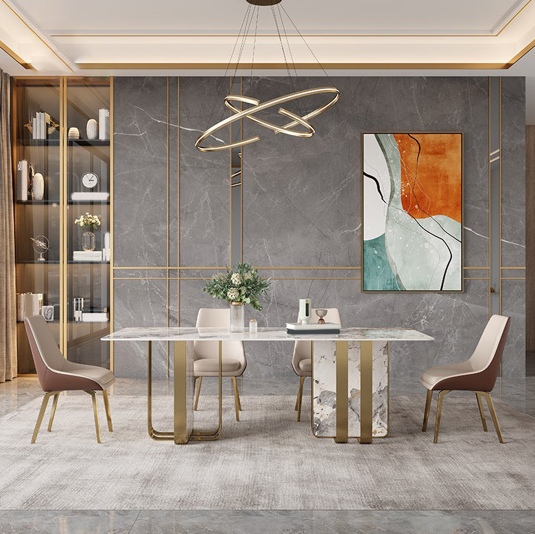 Glam Dining Table Set 1/2/3/5/7 Pcs Sintered Stone Dining Table with Upholstered Chairs