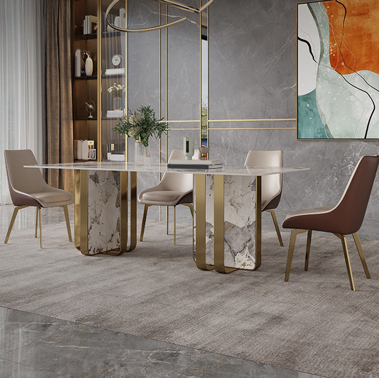 Glam Dining Table Set 1/2/3/5/7 Pcs Sintered Stone Dining Table with Upholstered Chairs