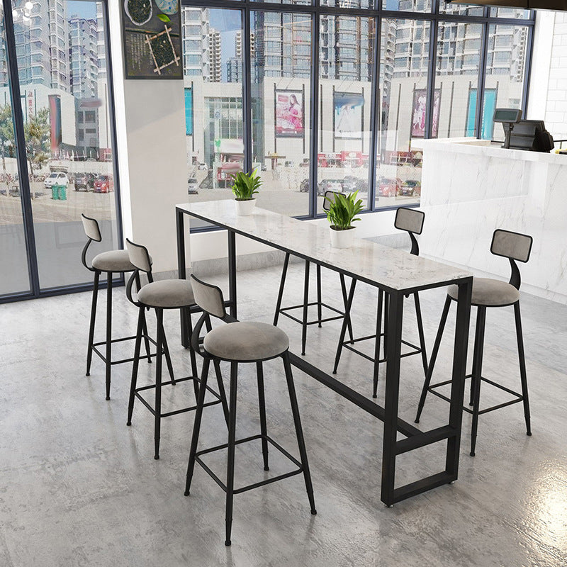 Industrial 1/2/7 Pieces Bar Table Set Rectangle Marble Counter Table with High Stools