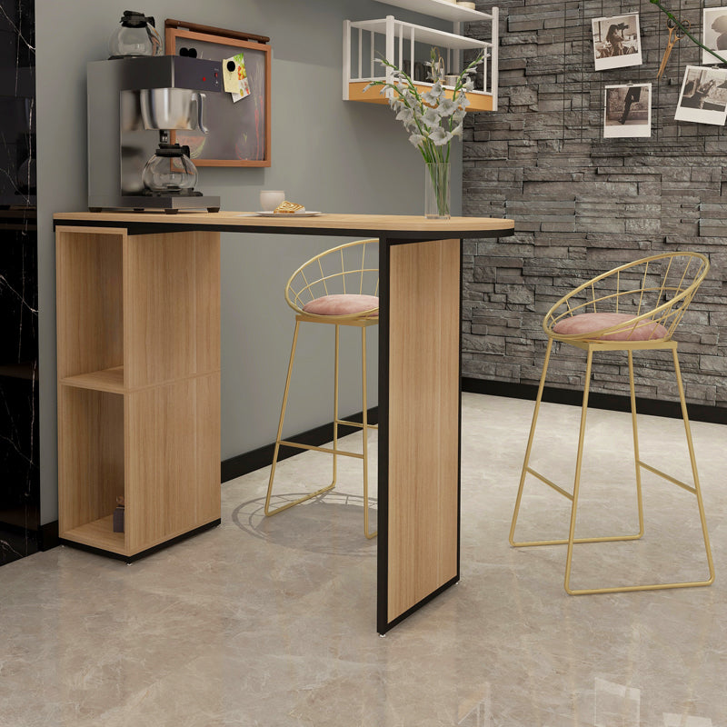 Wood Bar Table with Storage Glam Pub Table with Double Pedestal