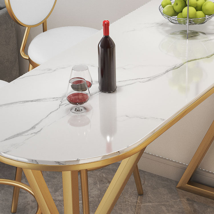 Glam Bistro Table with Gold Metal Base Glossy White Stone Top Bar Table