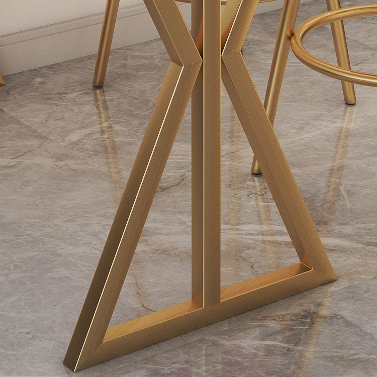 Glam Bistro Table with Gold Metal Base Glossy White Stone Top Bar Table