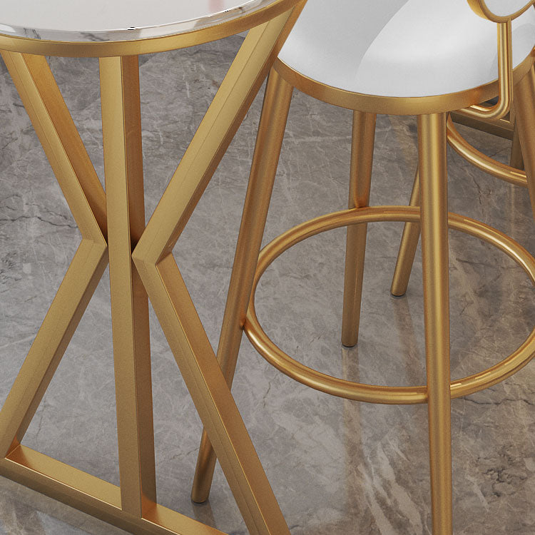 Glam Bistro Table with Gold Metal Base Glossy White Stone Top Bar Table