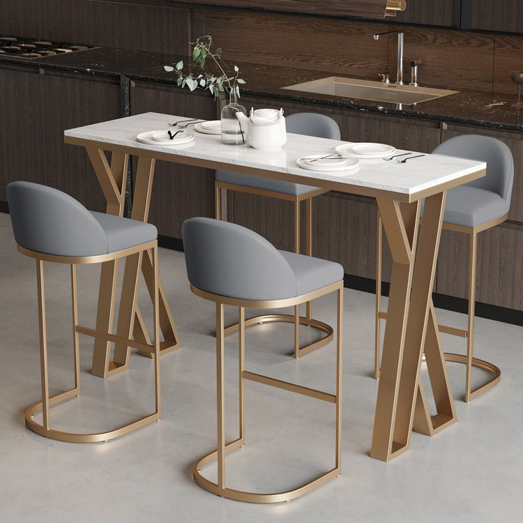 Modern Bistro Table with Double Pedestal White Marble Top Bar Table