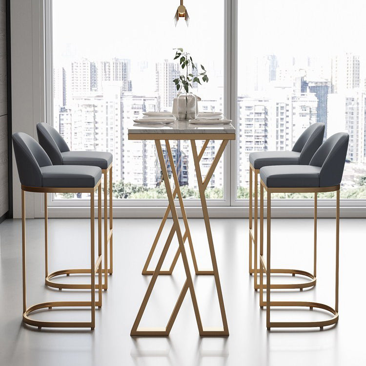 Modern Bistro Table with Double Pedestal White Marble Top Bar Table