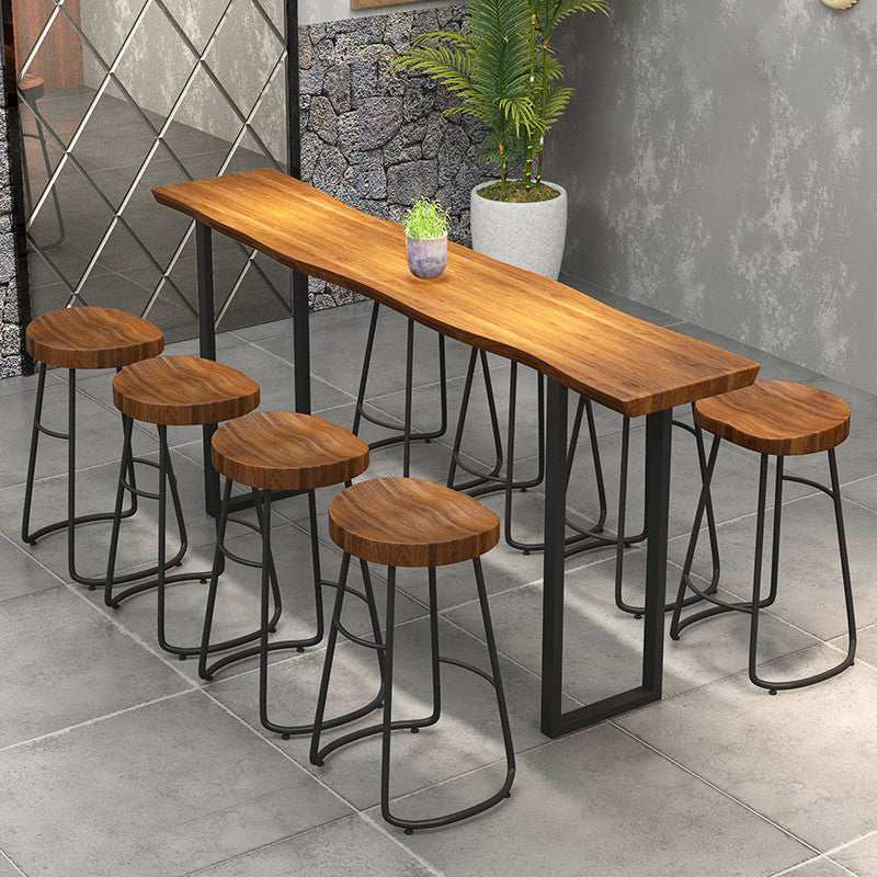 Industrial Sled Patio Bar Table Solid Wood and Metal Pub Bar Table in Natural