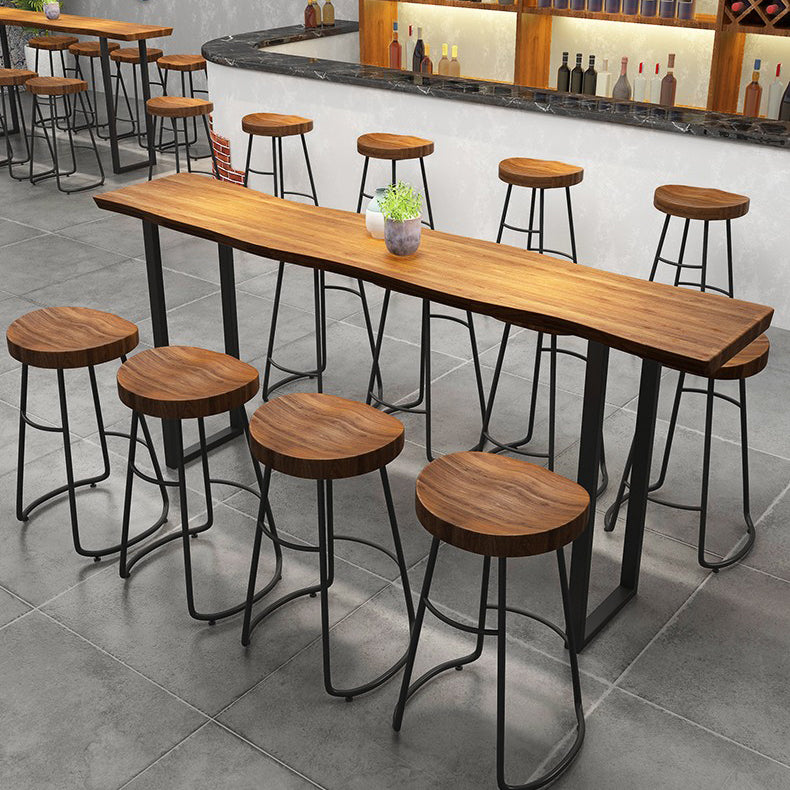 Industrial Sled Patio Bar Table Solid Wood and Metal Pub Bar Table in Natural