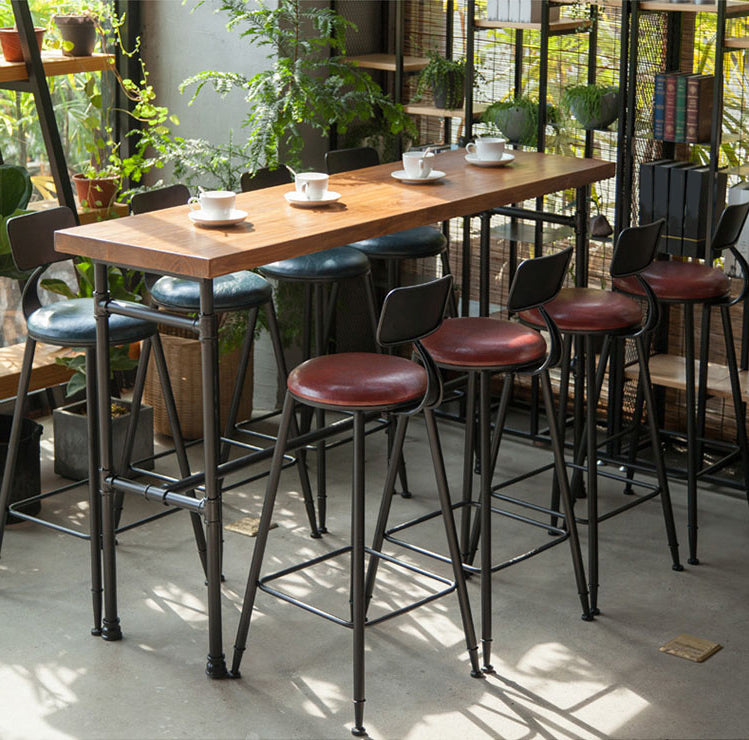 Modern Trestle Bistro Bar Desk Solid Wood and Metal Counter Wine Table for Shop