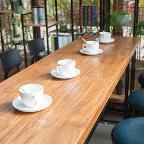 Modern Trestle Bistro Bar Desk Solid Wood and Metal Counter Wine Table for Shop