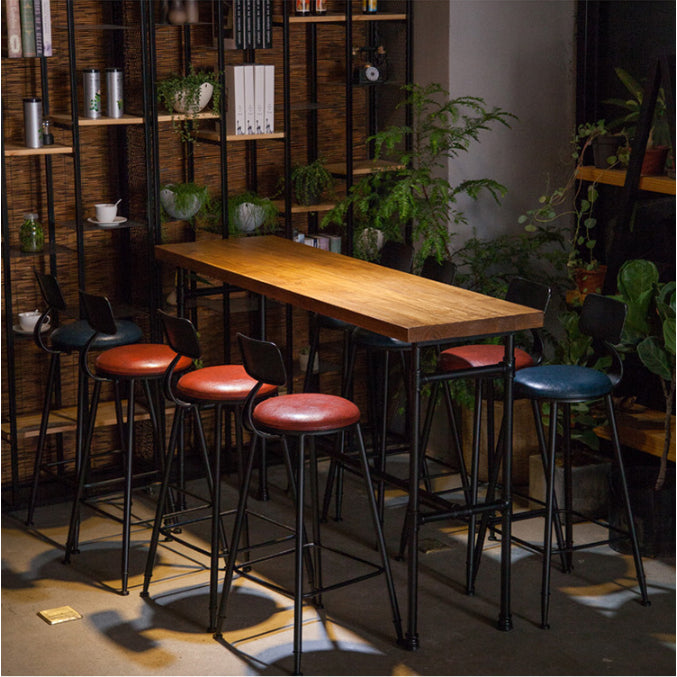 Modern Trestle Bistro Bar Desk Solid Wood and Metal Counter Wine Table for Shop