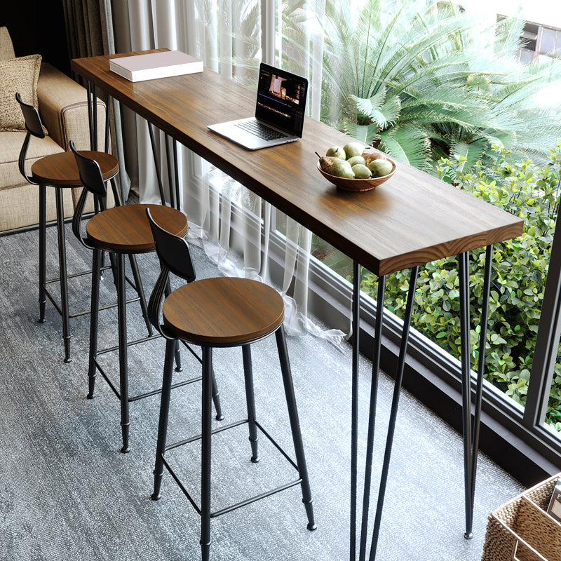 Rectangle Modern Counter Height Table Metal Legs Pub Height Dining Table in Natural