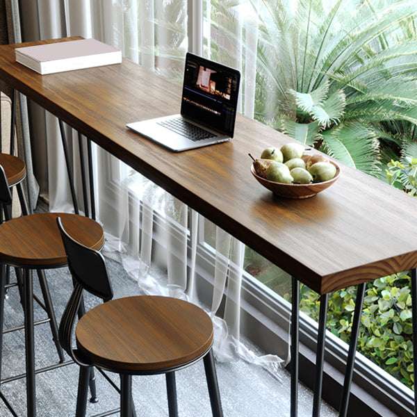 Rectangle Modern Counter Height Table Metal Legs Pub Height Dining Table in Natural