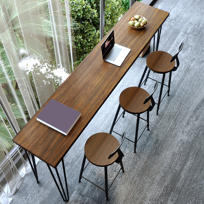 Rectangle Modern Counter Height Table Metal Legs Pub Height Dining Table in Natural