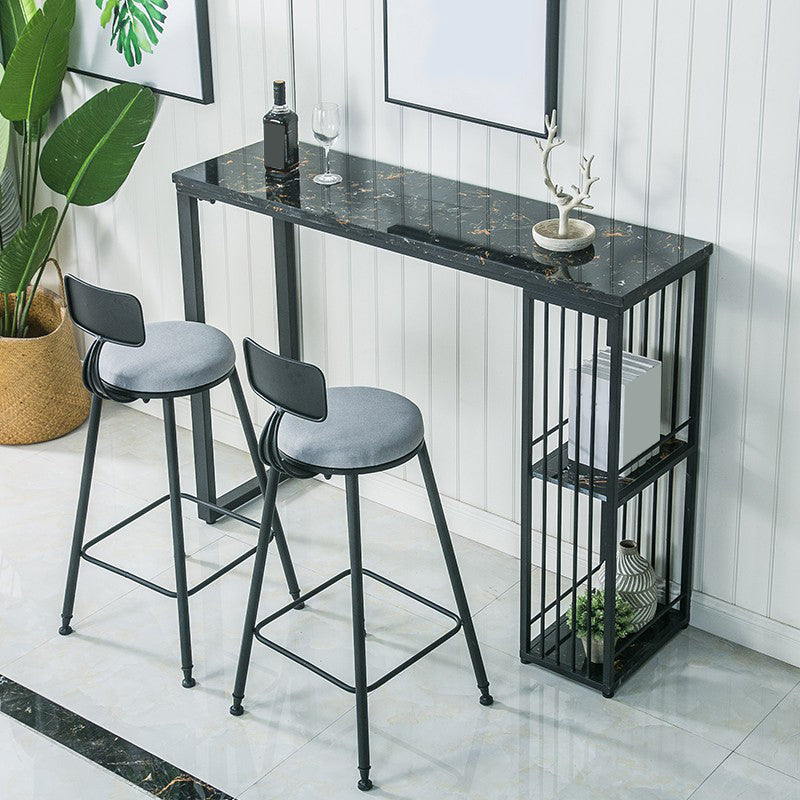 Industrial Rectangle Bar Height Pub Table with Storage Marble Bistro Bar Table