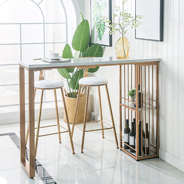 Industrial Rectangle Bar Height Pub Table with Storage Marble Bistro Bar Table