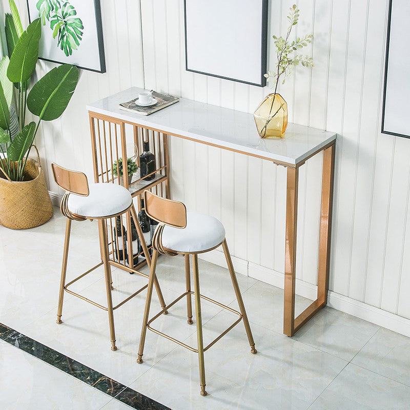 Industrial Rectangle Bar Height Pub Table with Storage Marble Bistro Bar Table