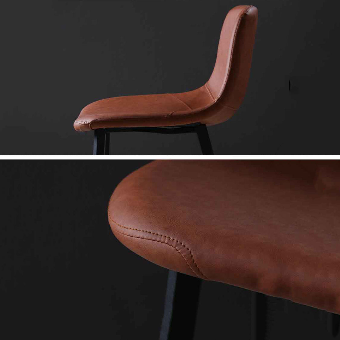 Faux Leather Saddle Seat Barstool Contemporary Armless Bar Stool with 4 Black Legs