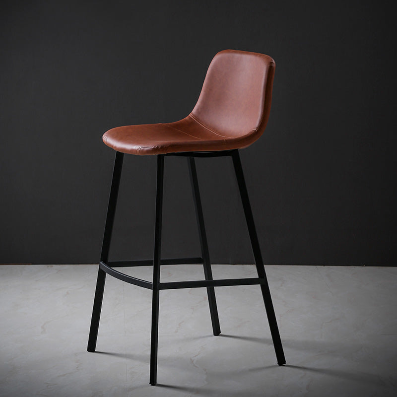 Faux Leather Saddle Seat Barstool Contemporary Armless Bar Stool with 4 Black Legs