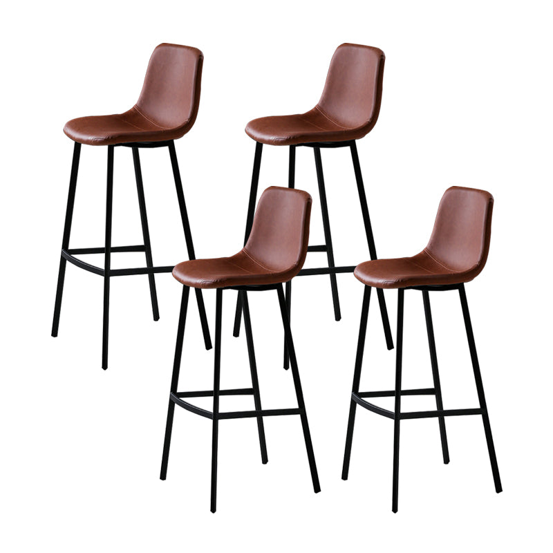 Faux Leather Saddle Seat Barstool Contemporary Armless Bar Stool with 4 Black Legs