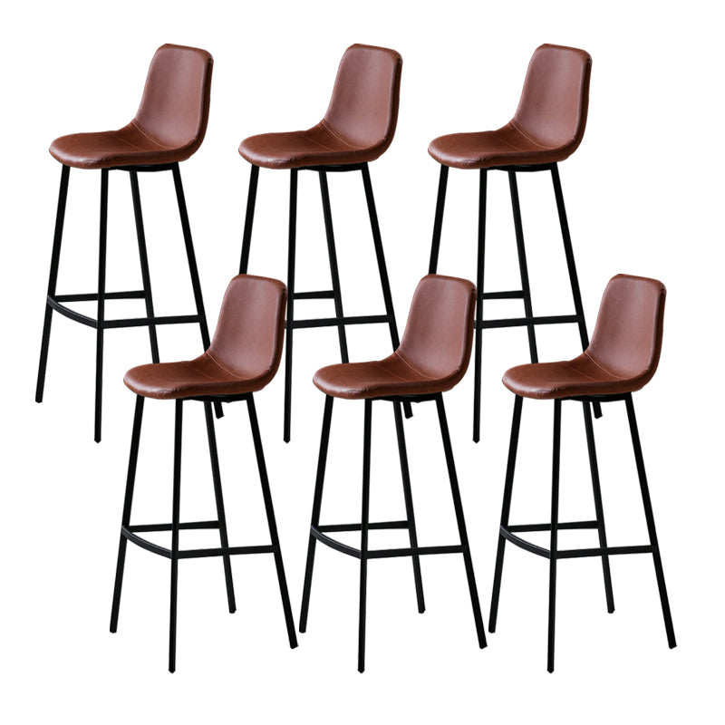 Faux Leather Saddle Seat Barstool Contemporary Armless Bar Stool with 4 Black Legs